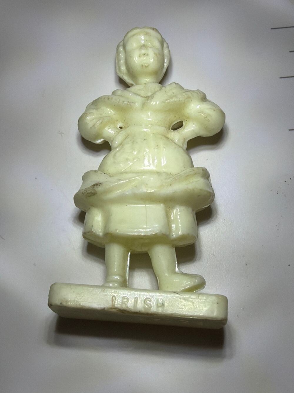 Vintage Irish Girl Plastic Figurine Van Brode Souvenir Statue 2.75" White Decor